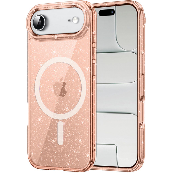 Etui do iPhone 17 Air, do MagSafe, brokat, półprzezroczyste złote