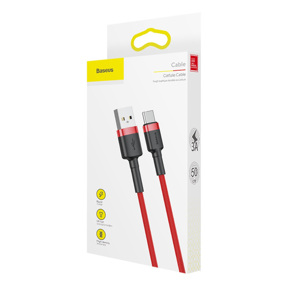 Baseus kabel USB-A na USB-C 0,5 m Cafule 3 A - Czerwono-Czarny