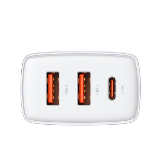 Baseus Compact PD 30W – ładowarka sieciowa z 3 portami (1x USB-C, 2x USB-A), biała