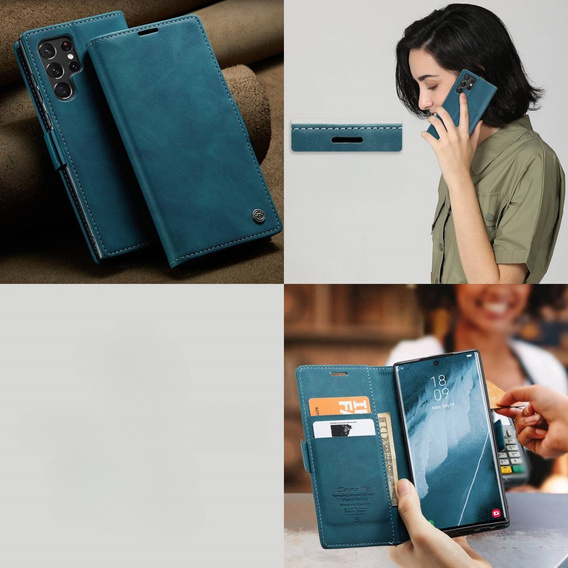 Etui CASEME do Samsung Galaxy S22 Ultra, Leather Wallet Case, zielone