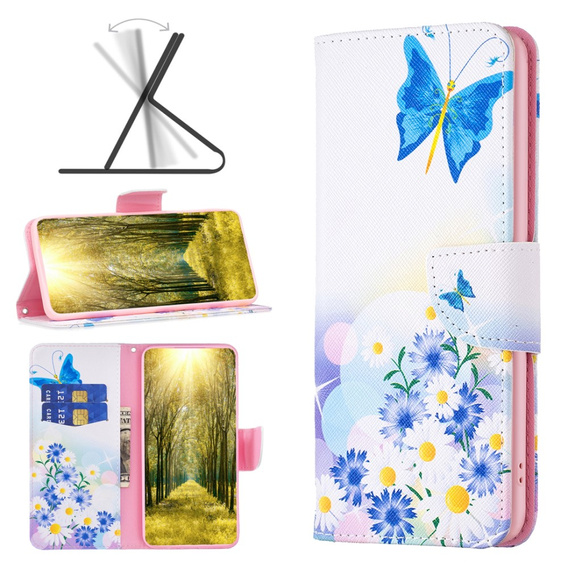 Etui z klapką do Oppo A38 4G / Oppo A18 4G, Wallet, Butterfly & Flowers białe