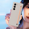 Etui do Samsung Galaxy Z Fold 5 5G, ze szkłem i rysikiem, szare / różowe