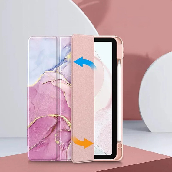 Etui do iPad 11" 2025 A16 (11 gen.) / iPad 10.9" 2022 (10 gen.), Smartcase Hybrid, z miejscem na rysik, Marble różowe
