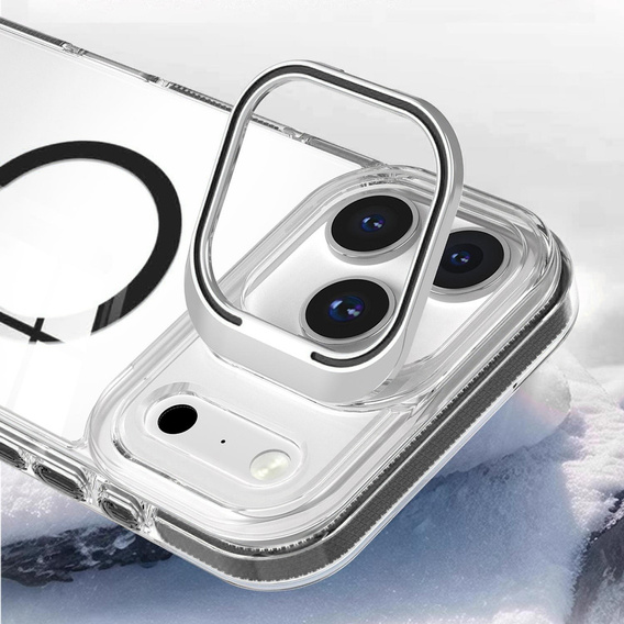 Etui do iPhone 17 Pro Max, do MagSafe, z podstawką, transparentne z czarnymi wstawkami