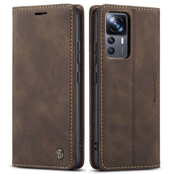 Etui CASEME do Xiaomi 12T / 12T Pro, Leather Wallet Case, brązowe