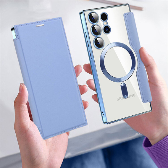 Etui z klapką do Samsung Galaxy S24 Ultra, RFID Wallet MagSafe z ochroną aparatu, niebieskie