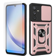 Zestaw Etui pancerne do Samsung Galaxy A34 5G, Nox Camera Slide, Różowe rose gold + szkło