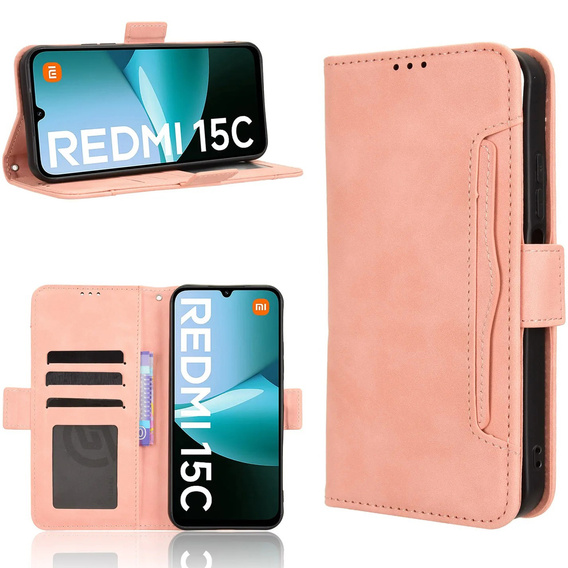 Etui z klapką do Xiaomi Redmi 15C 4G/LTE, Card Slot, różowe