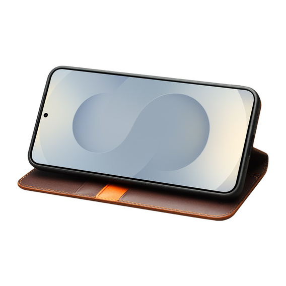 Etui z klapką z naturalnej skóry do Samsung Galaxy S25 Edge – stylowa ochrona z funkcją portfela - brązowe