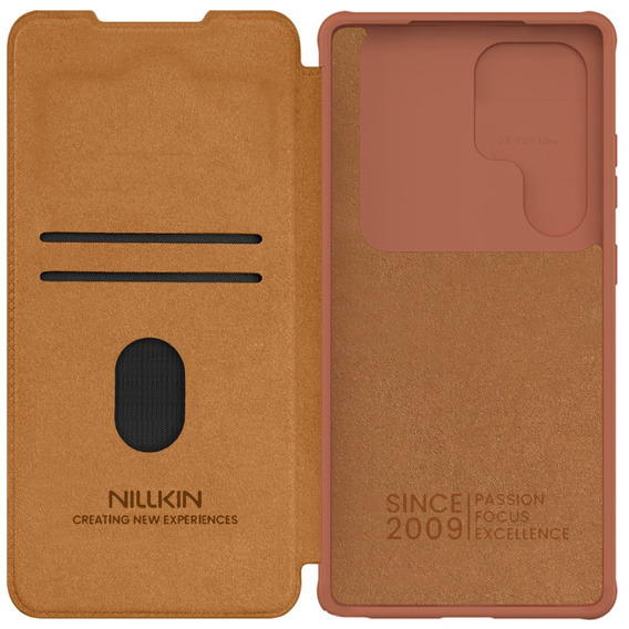 Etui z klapką NILLKIN do Samsung Galaxy S25 Ultra, CamShield Qin Pro, skórzane, brązowe