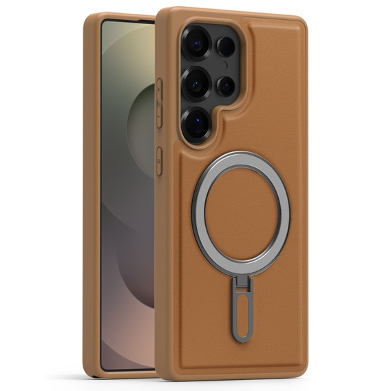 Etui do Samsung Galaxy S25 Ultra, kompatybilne z MagSafe, z podstawką – brązowe