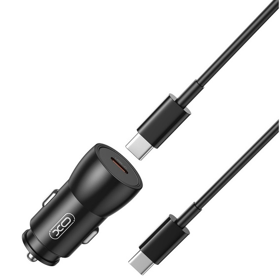 Ładowarka samochodowa XO CC57 25W USB-C + kabel USB-C do USB-C – Czarna