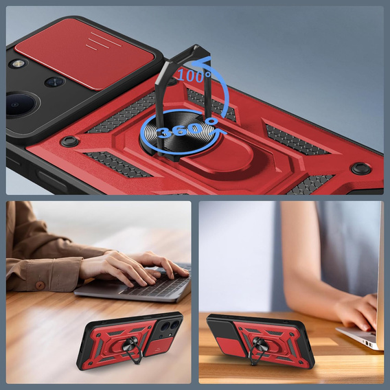 Etui pancerne do Xiaomi Redmi 15C 4G/LTE, z ochroną aparatu, z podstawką, czerwone