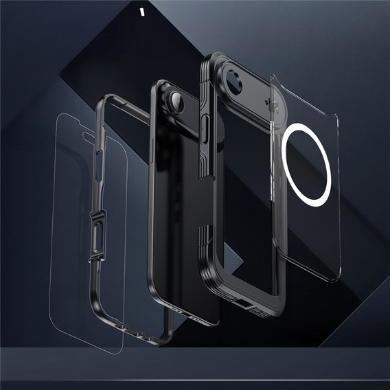 Etui do iPhone Air, Shockproof, ze szkłem, do MagSafe, czarne