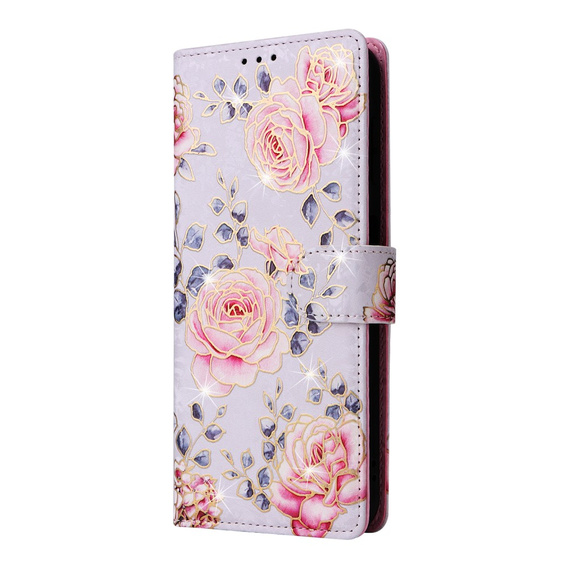 Etui z klapką do Galaxy A56 – motyw różany, ochrona RFID, kieszenie na karty, zdjęcie i banknoty
