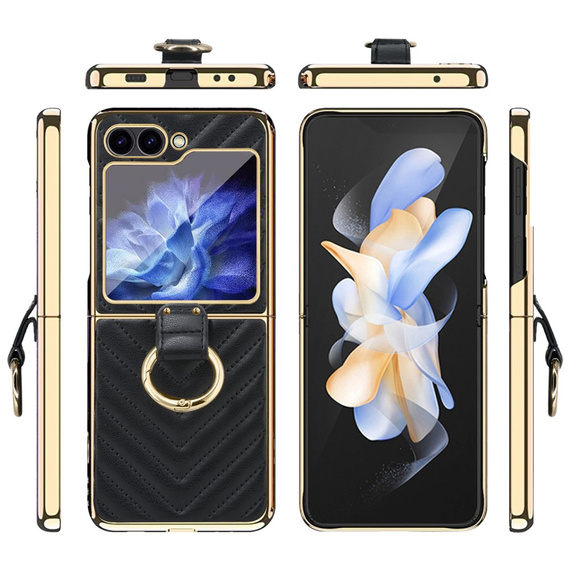 Etui do Samsung Galaxy Z Flip7 FE / Z Flip6, Leather Ring, czarne