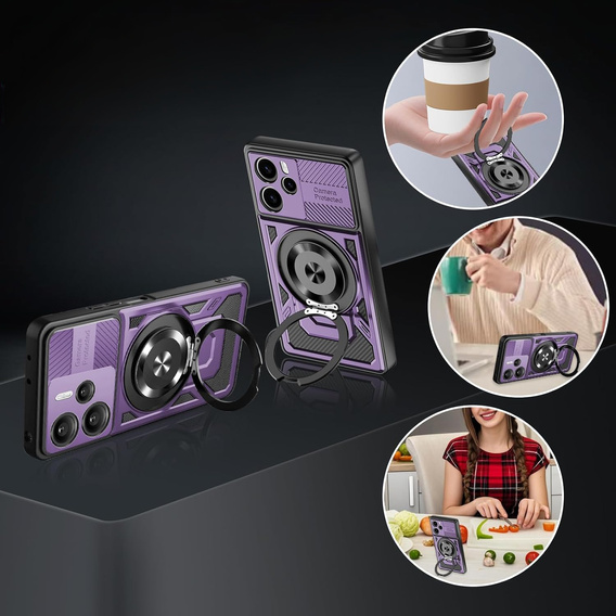 Etui Pancerne z Podstawką do Xiaomi Redmi Note 14 4G – Fioletowe