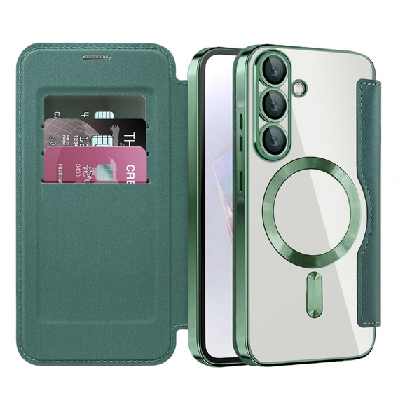 Etui z klapką do Samsung Galaxy A36 5G, RFID Wallet MagSafe z ochroną aparatu, zielone