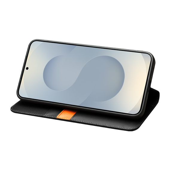 Etui z klapką z naturalnej skóry do Samsung Galaxy S25 Edge – stylowa ochrona z funkcją portfela - czarne