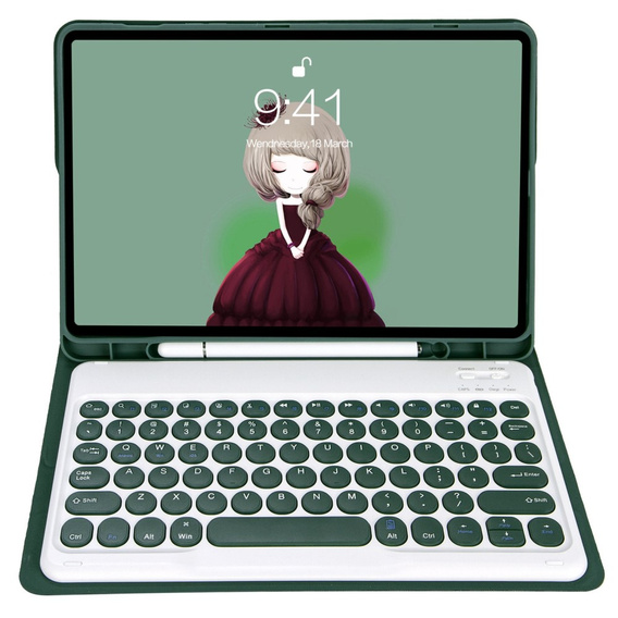 Etui z klawiaturą do iPad 10.2" 2021/2020/2019 (9/8/7 gen.) / Air 10.5" 2019 (3 gen.), Leather Pen Slot, ciemnozielone