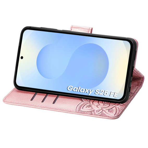 Etui z klapką do Samsung Galaxy S25 FE, Butterfly, różowe rose gold
