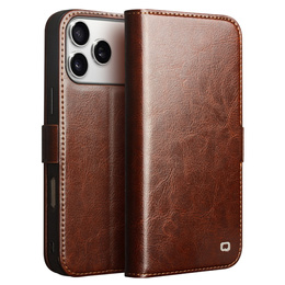 Etui ze skóry z klapką QIALINO Genuine Cow Leather do iPhone 17 Pro, brązowy