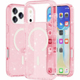 Etui do iPhone 17 Pro Max, do MagSafe, brokat - półprzezroczyste różowe