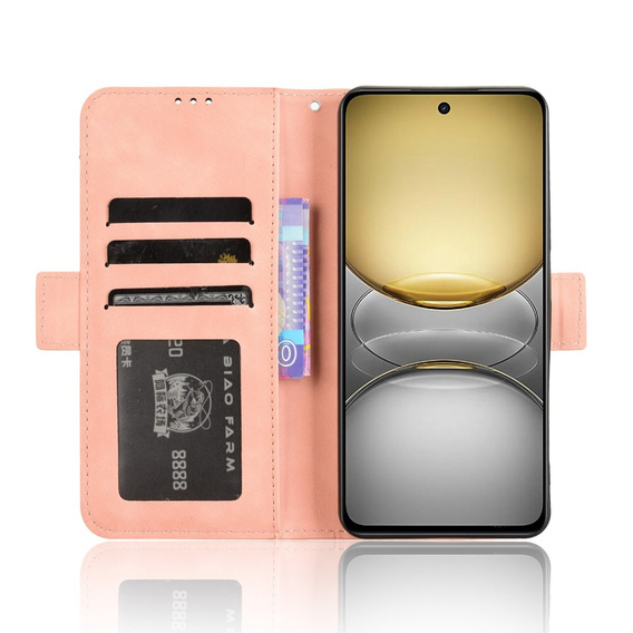 Etui z klapką do Realme 14X / Realme C75, Card Slot, różowe