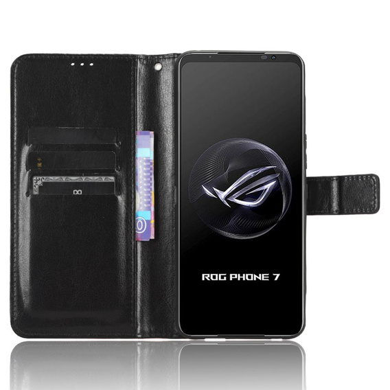 Etui z klapką do Asus ROG Phone 7 5G, Crazy Horse Wallet, czarne