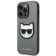 Etui Karl Lagerfeld do iPhone 14 Pro Max, Saffiano Choupette Head Patch, srebrne