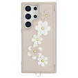 Etui do Samsung Galaxy S24 Ultra, Leather Flower Card Slot, beżowe