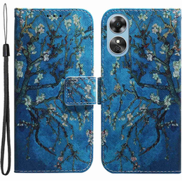 Etui z klapką do Oppo A17, Wallet, Sakura niebieskie