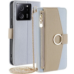 Etui z klapką do Xiaomi 13T / 13T Pro / Redmi K60 Ultra, Wallet Zipper Pocket, z lusterkiem, niebieskie
