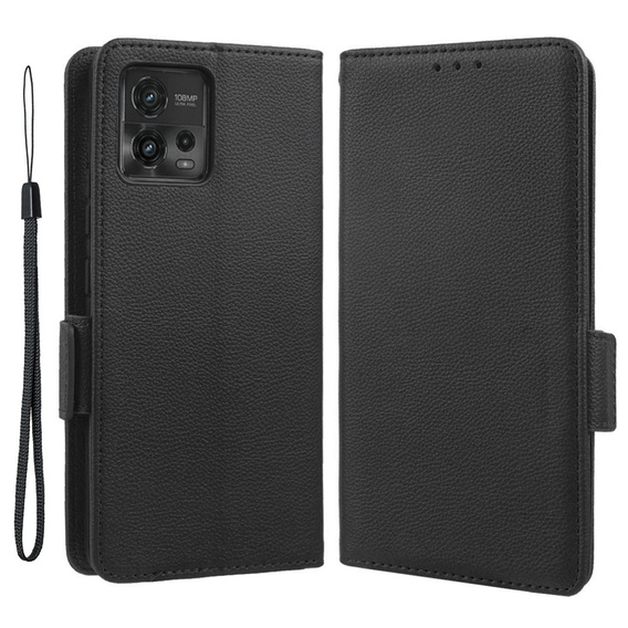 Etui z klapką do Motorola Moto G72, Wallet Litchi Magnet, czarne