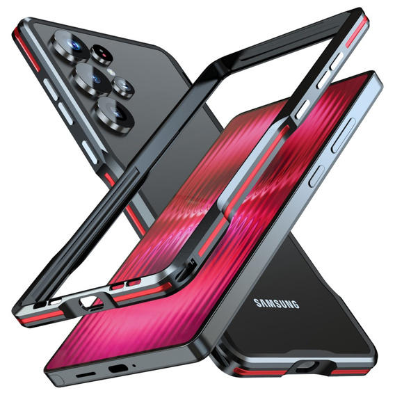 Etui LUPHIE Metal Bumper do Samsung Galaxy S25 Ultra – czarno-czerwone