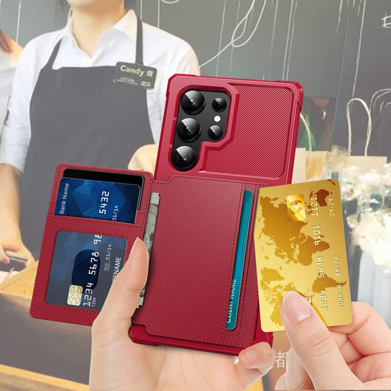 Etui do Samsung Galaxy S25 Ultra z kieszenią na karty – czerwone