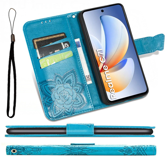 Etui z klapką Butterfly do Realme C71 – eleganckie i funkcjonalne, niebieskie
