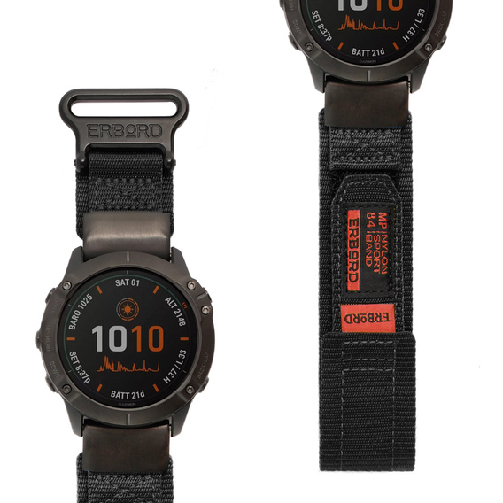 Pasek Nylonowy ERBORD MP84 Quickfit do Garmin Fenix 5X/6X/6X PRO/7X, Czarny, Rozmiar S/M