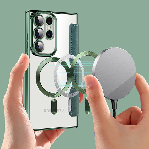 Etui z klapką do Samsung Galaxy S23 Ultra, RFID Wallet MagSafe z ochroną aparatu, zielone