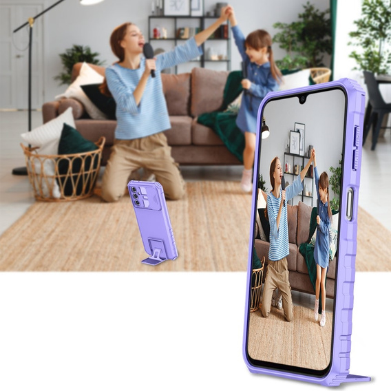 Etui pancerne do Samsung Galaxy A14 4G/5G, Camshield z podstawką, Fioletowe