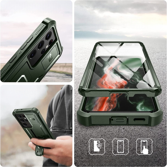 Etui pancerne do Samsung Galaxy S21 Ultra, Dexnor Full Body, Zielone