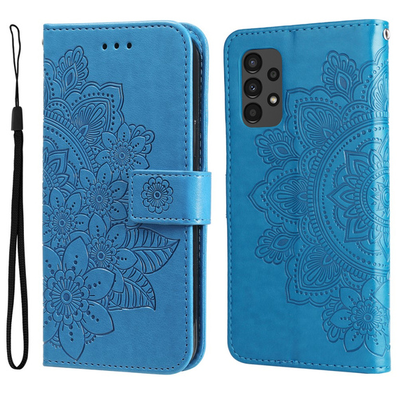 Zestaw Etui z klapką do Samsung Galaxy A13 4G, Mandala i kwiaty, niebieskie + szkło