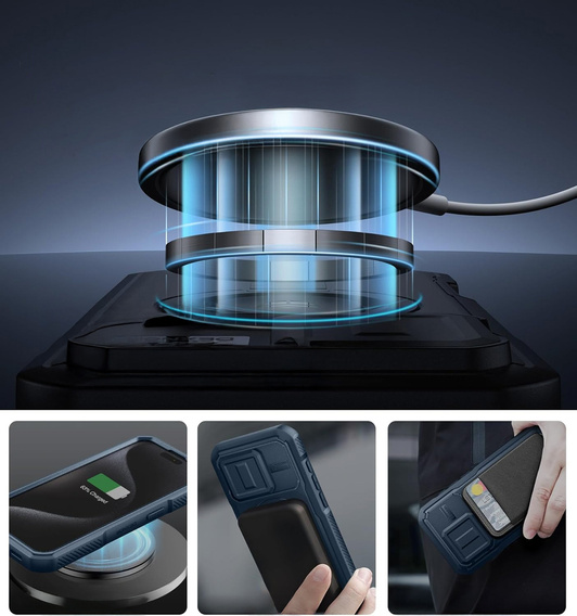 Dexnor – magnetyczne etui z osłoną aparatu do iPhone 15 Pro - niebieskie