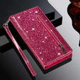 Etui z klapką do Samsung Galaxy A56 5G, Wallet Zipper Pocket Glittery, różowe