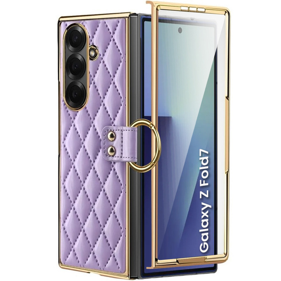Etui skórzane z ringiem do Samsung Galaxy Z Fold 7 - fioletowe