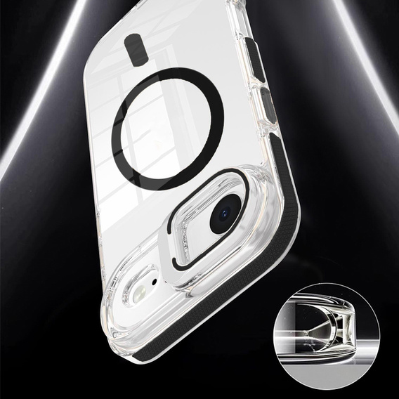Etui do iPhone 17 Air, do MagSafe, z podstawką, transparentne z czarnymi wstawkami
