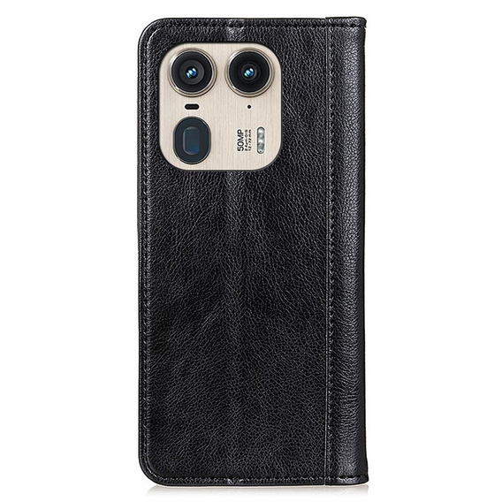 Etui z klapką do Motorola Edge 50 Ultra, Split Leather, czarne