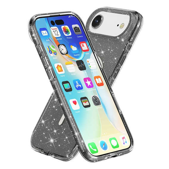 Etui do iPhone 17 Air, do MagSafe, brokat, półprzezroczyste czarne