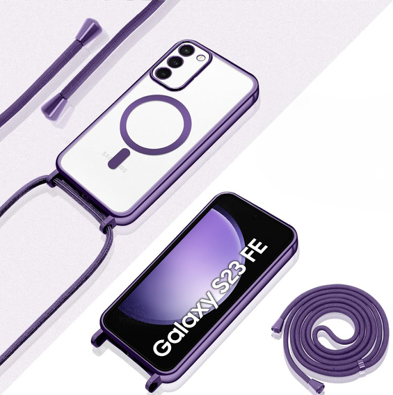 Etui do Samsung Galaxy S23 FE, Electro MagSafe, fioletowe + Szkło na ekran + Smycz