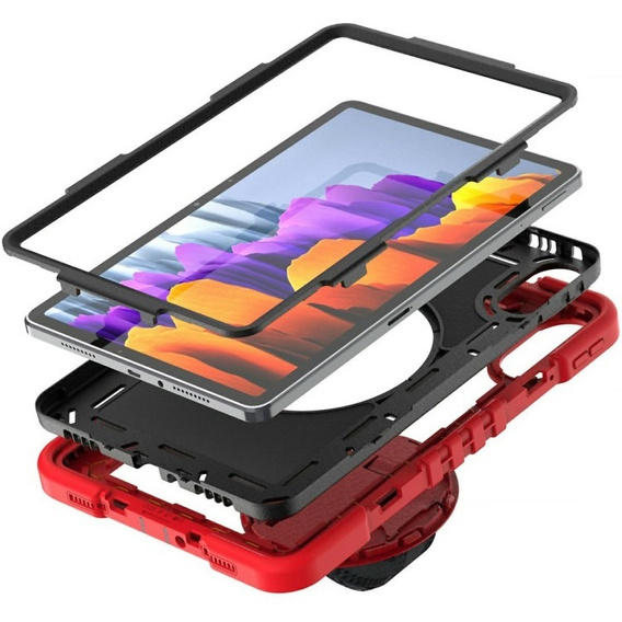 Pancerne etui do Xiaomi Redmi Pad 2 z podstawką i paskiem – czerwono-czarne